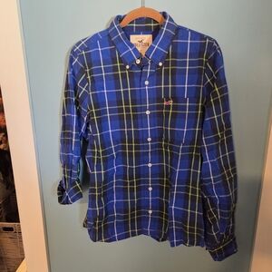 Hollister Blue and Green Plaid Men's Shirt